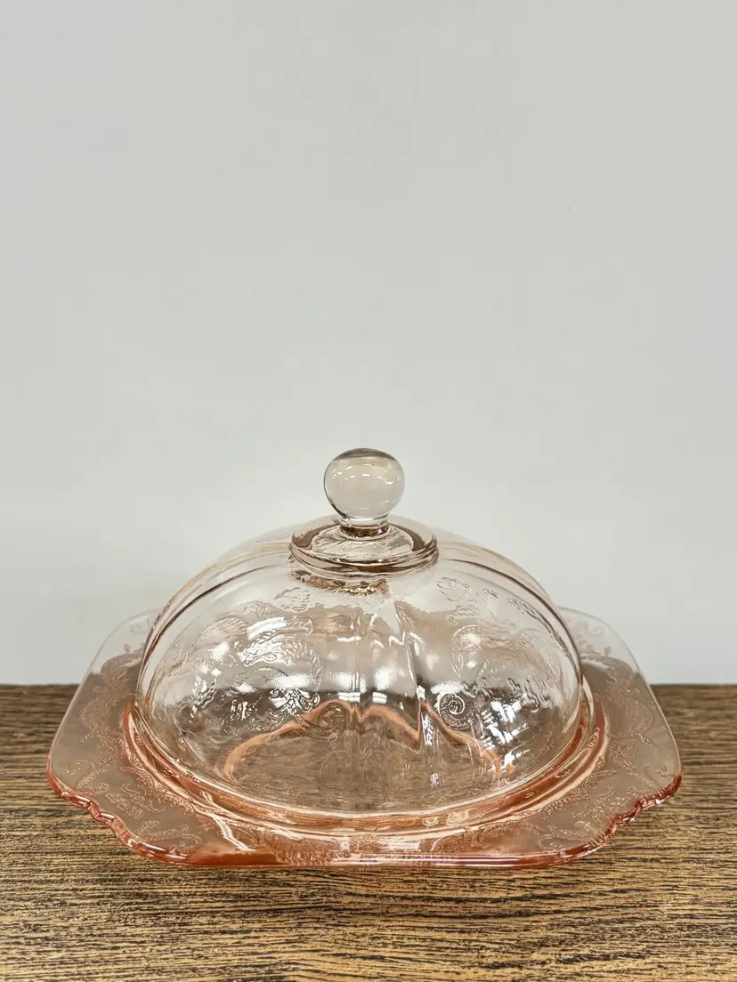 Pink Depression Glass Covered Butter Dish