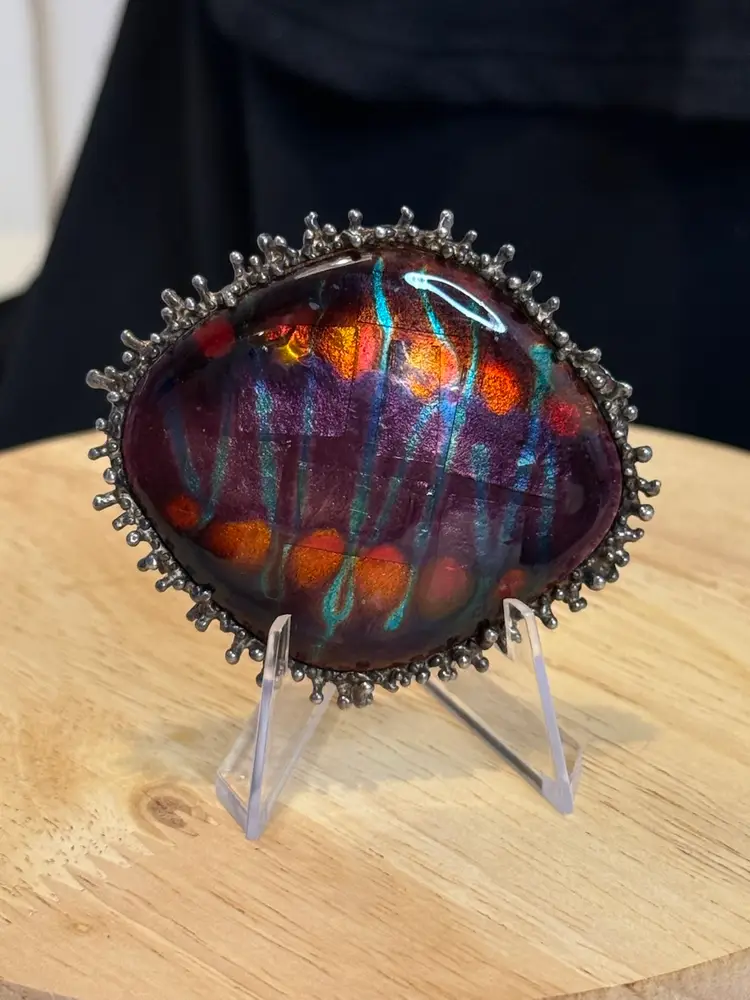 Enamel Over Copper 925 Brutalist Frame Large Brooch Pendant Hand Made Israel