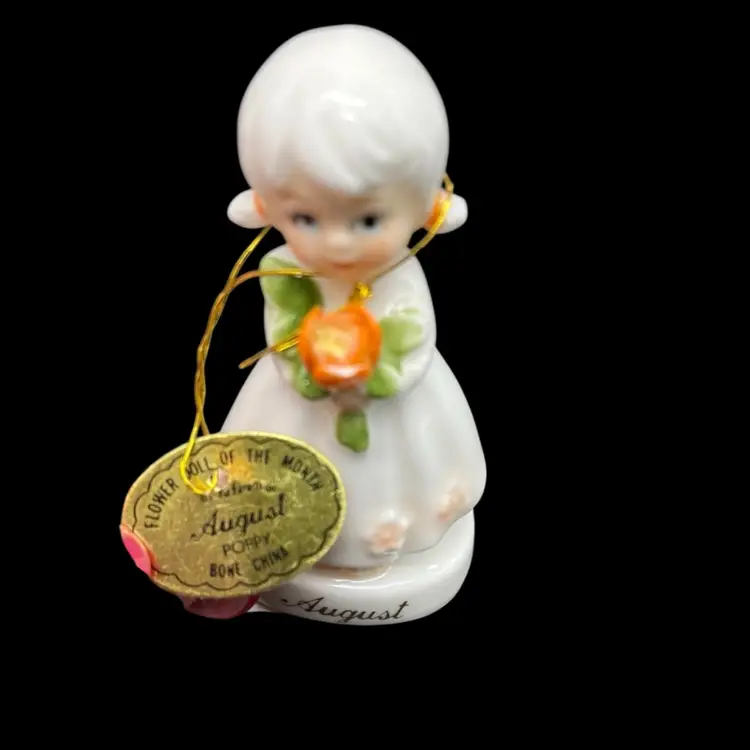 Kelvins Miniature August Girl Bone China - Original Tag 2.5” tall