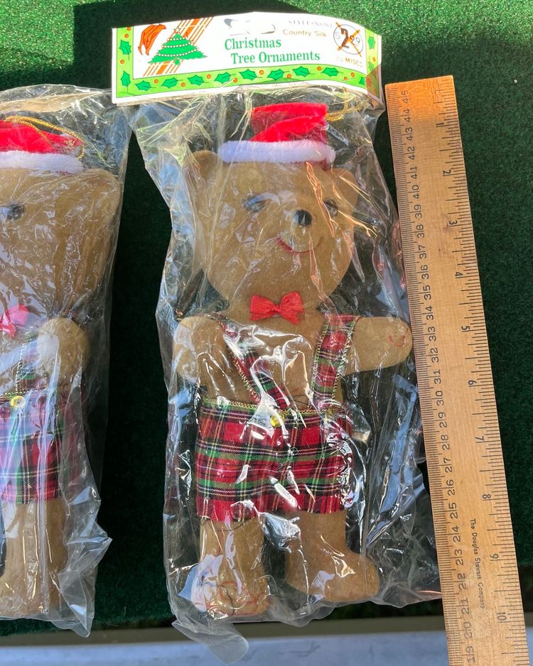 Two Felted Flocked Christmas Bear Ornament 9” Misco Enterprises Lederhosen NOS