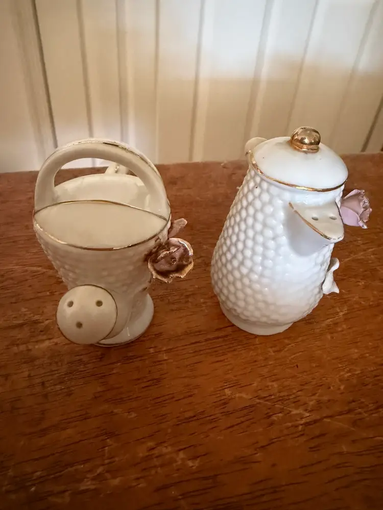 Floral Porcelain Basket Salt And Pepper Shakers