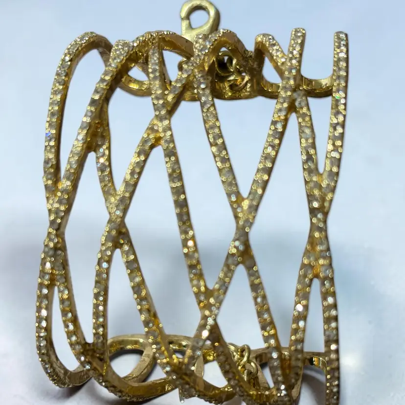 Late Century Gold Tone Rhinestone Crisscross Cuff Bracelet