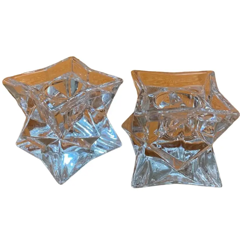 Geometric Michael C Fina Glass / 24 Percent Crystal Candlestick Holders