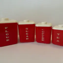 💛 Vintage 1950s Liston-Ware Red/White Canister Set