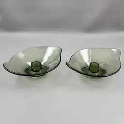 Set Of  2 Viking Smoke Gray Glass Candlestick Holders #1196 USA MCM