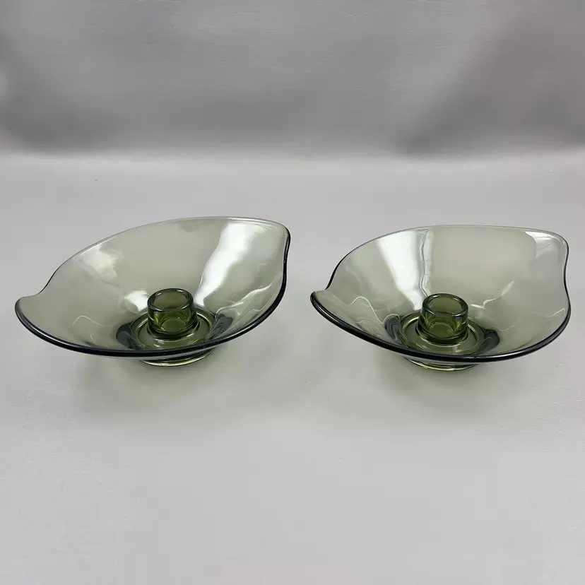 Set Of 2 Viking Smoke Gray Glass Candlestick Holders #1196 USA MCM
