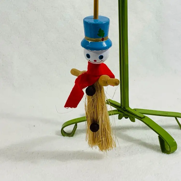 Handmade Wooden Snowman Vintage Christmas Ornament Approximately 2” Diameter And 7” Tall