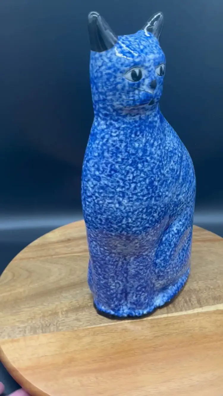 Vintage Enesco Blue Speckled Cat Figurine - Folk Art Style - 12" Tall