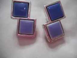 Vintage Calais clip on earrings silver with two tone blue costume jewelry