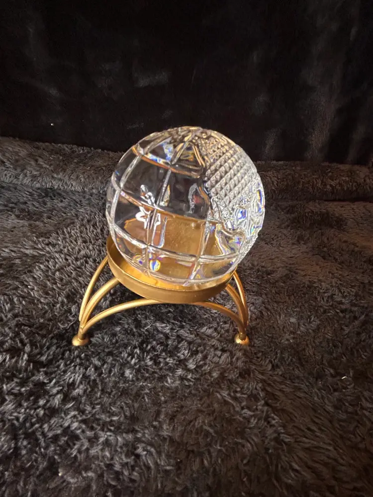 WATERFORD CRYSTAL World Globe Paperweight 3" With Metal Stand
