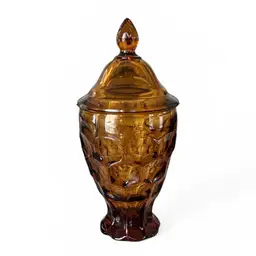 Imperial Glass Provincial Pattern Amber Glass Lidded Candy Jar