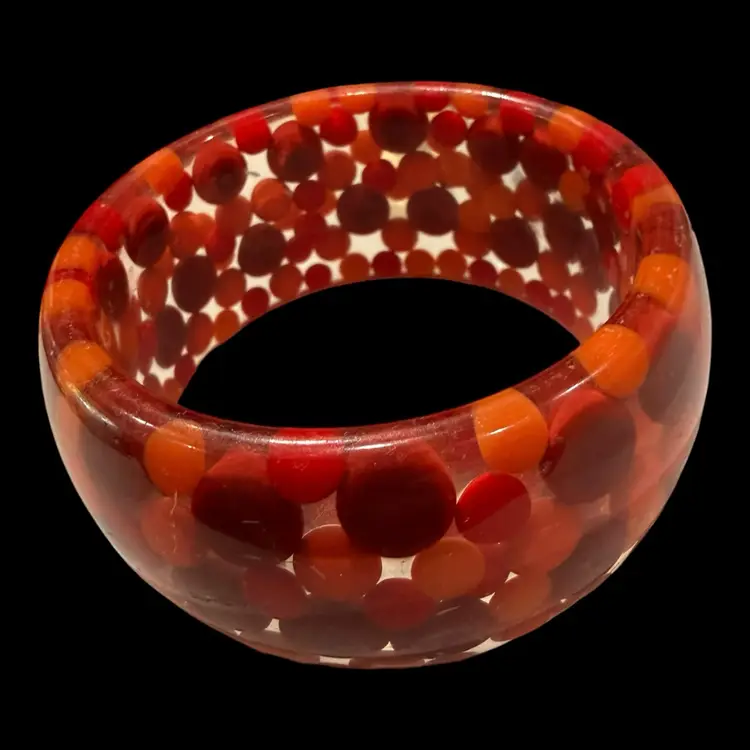 Lucite Injected Polka Dot Chunky Bangle Bracelet 2.75” Opening