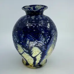 Turn & Burn Glazed Blue & White Pottery Vase