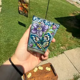 Vintage Butterfly Stained Glass Votive Holder Toothpick Q-tip Boho Cottagecore