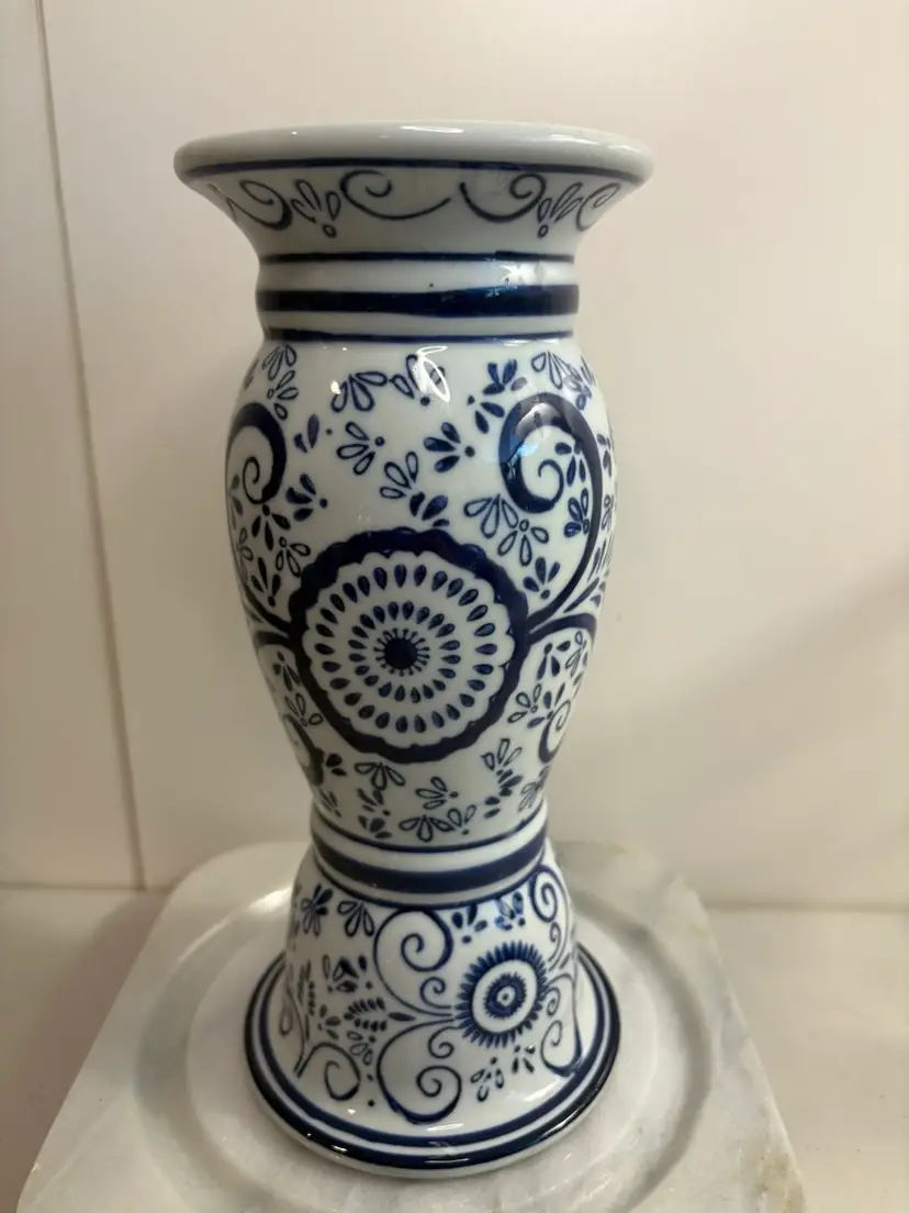 Asian Blue And White Pillar Candle Holder