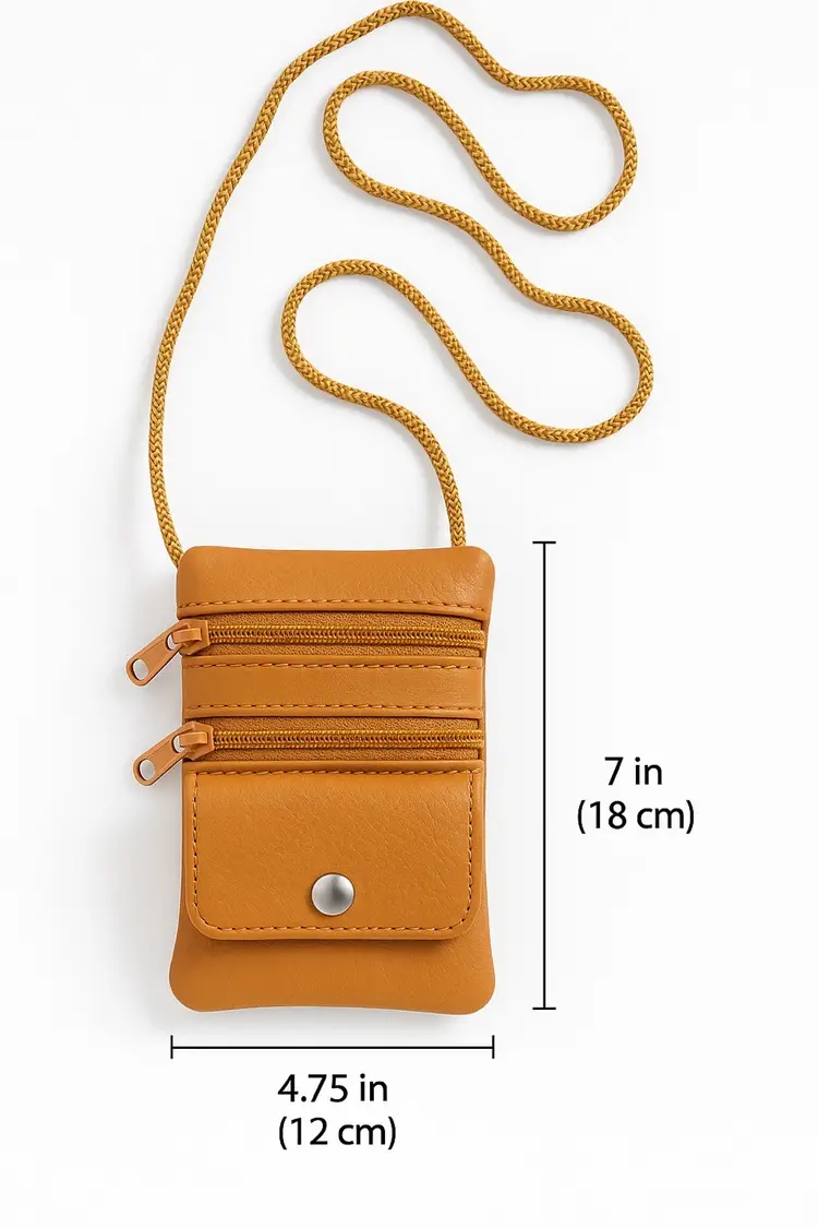 New Tan Leather mini Crossbody Bag with Multiple Zippered Compartments