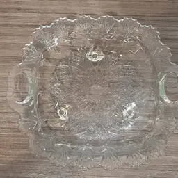 Vintage Clear Glass Serving Dish with Handles Pasari Indonesia 3 footed Serving Dish 10.5" x 9" with  1.5" depth