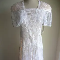 NOS Vintage 1990s Jessica McClintock Gunne Sax Peach White Lace Tea Party Dress 9 USA