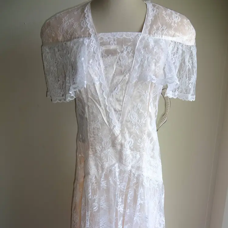 NOS Vintage 1990s Jessica McClintock Gunne Sax Peach White Lace Tea Party Dress 9 USA