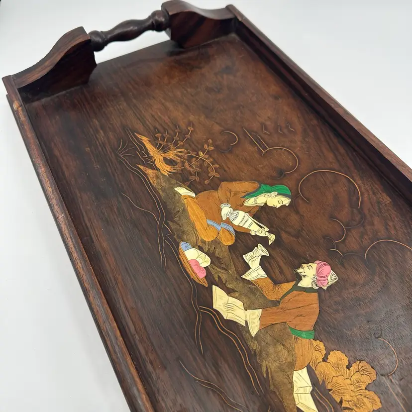 1970s Wooden Carved and Painted Tray 20” Long!!