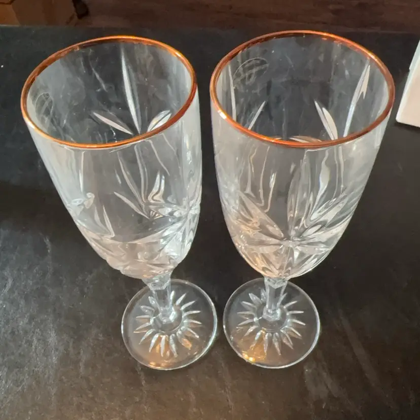 021. Crystal Gold Accent Flute Set Of Two Made In France.