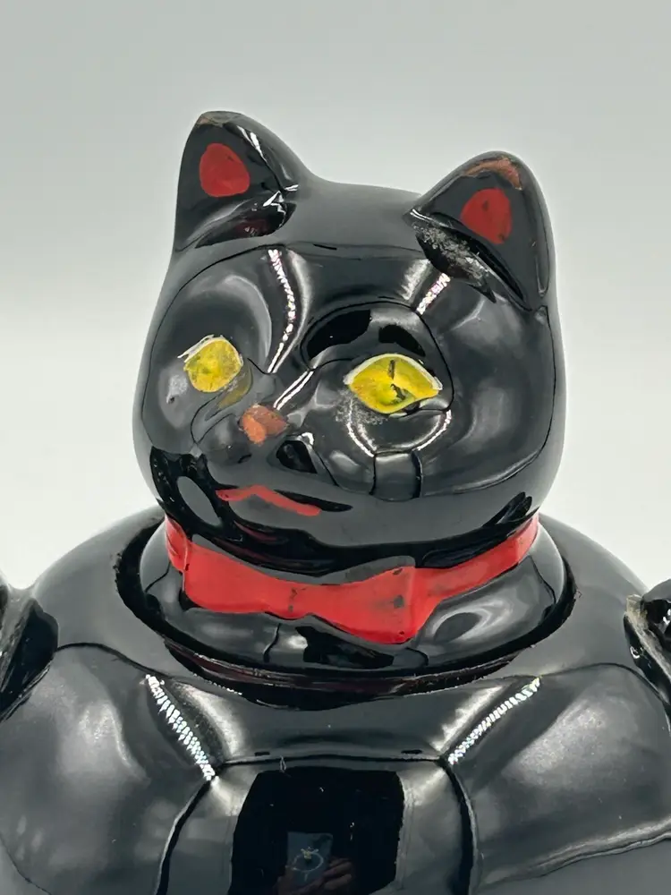 Vintage 1950S Shafford Redwarr Black Cat With Red Bow, Glazed Teapot