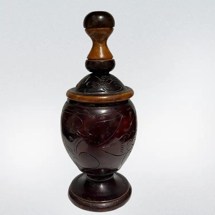 Hand Turned & Carved Goodness! Beautiful! Ovoid Body- Pedestal- Lid 9.5”