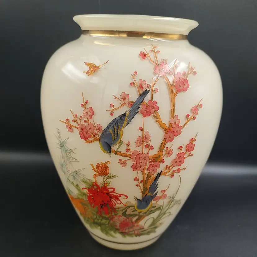 Vtg Anchor & Hocking Cased Glass Floral Touch Vase