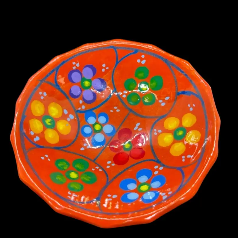 Vintage Talavera Mexican Handpainted Pottery Salsa Bowl/Trinket Dish