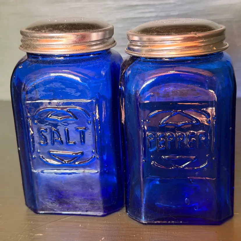 Cobalt Blue Glass Large Salt/ Pepper Shaker Set farmhouse Retro