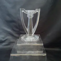 #1968 Art Deco Jefferson Krystol Chippendale Mini Double Handle Clear Glass Crystal Candle Stick Holder