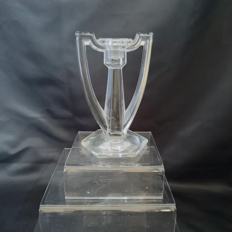 #1968 Art Deco Jefferson Krystol Chippendale Mini Double Handle Clear Glass Crystal Candle Stick Holder