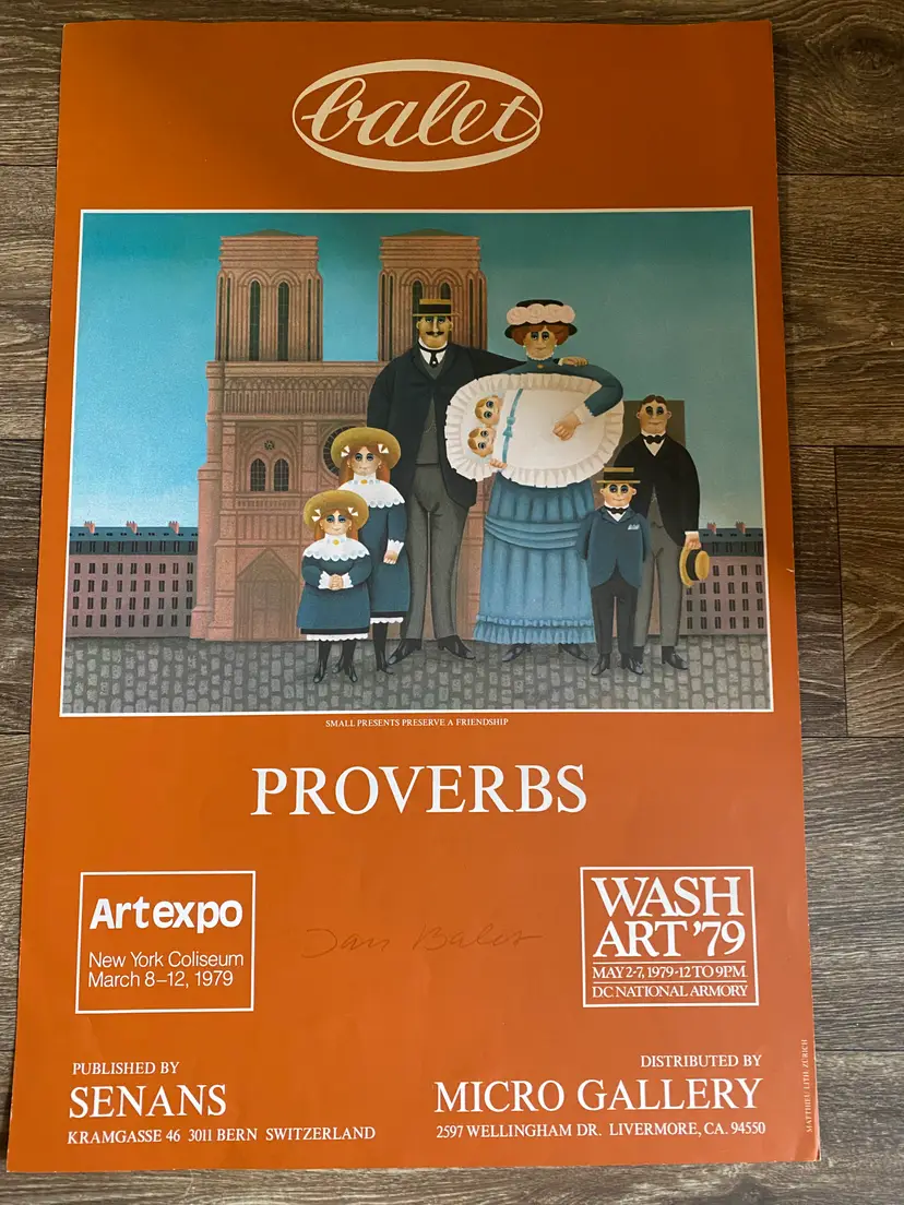 Jan Balet 1979 exhibit poster signed- great condition - 17 wide x 25 1/2 tall
