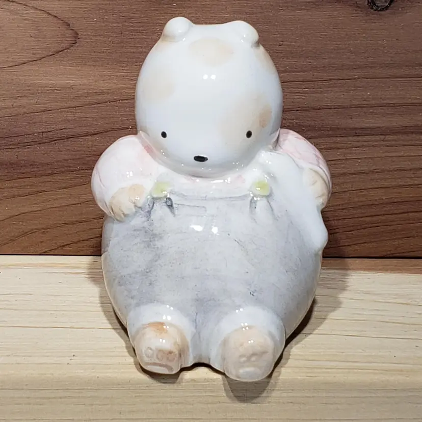 Michel and Co Spot the Dog Porcelain 2" Figurine Wearing Check Shirt & Overalls