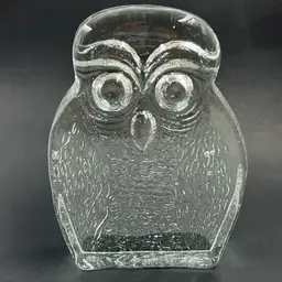 Vintage Blenko Clear Glass Owl UV Reactive 7” T 5.5” W