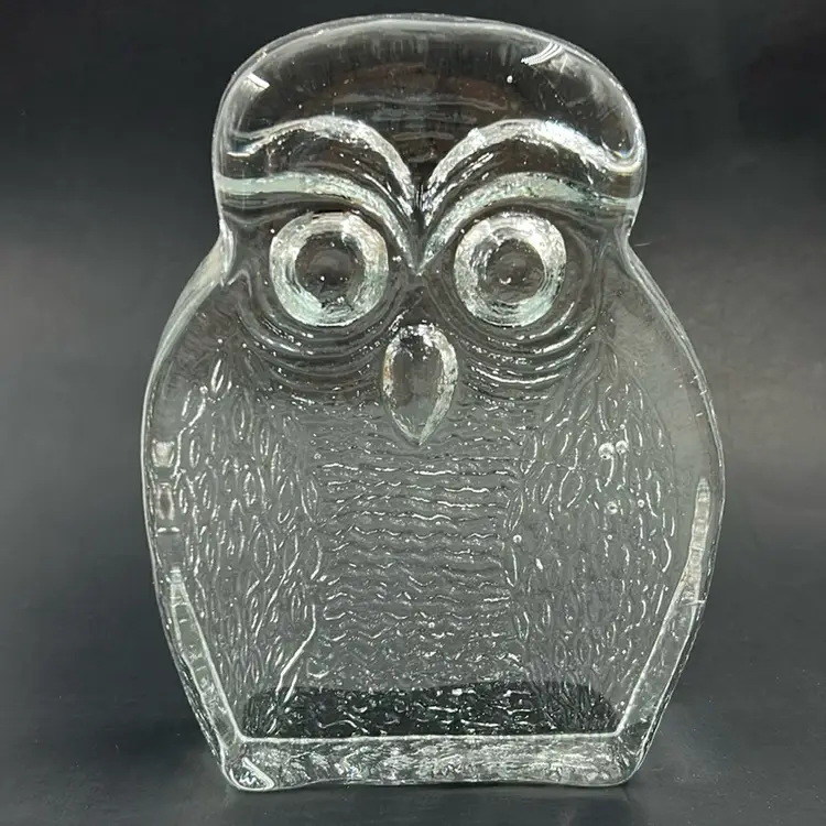 Vintage Blenko Clear Glass Owl UV Reactive 7” T 5.5” W