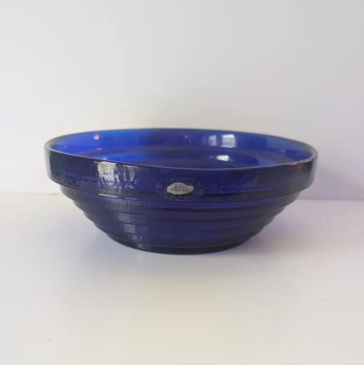 Blenko Glass 9608L Pyramid Bowl 11.5" Wide Cobalt Blue 2001