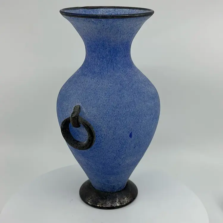 Beautiful Blue Scavo Art Glass Vase ~ Possibly Murano 9”