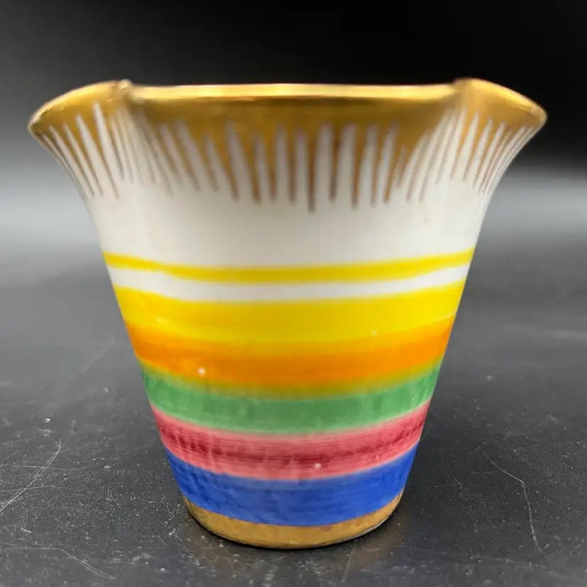 Hand Painted And Signed Italian Succulent Planter Pot Cup Rainbow And Gold