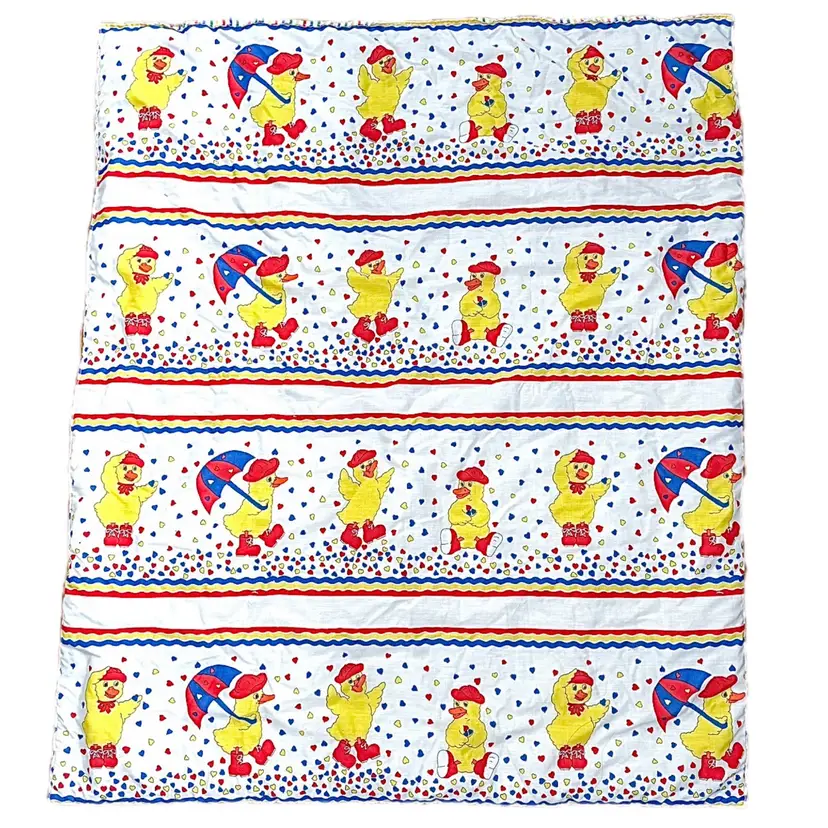 Vintage Rubber Ducky Baby Handmade Quilt Blanket Ducks Colorful Whimsical Fun