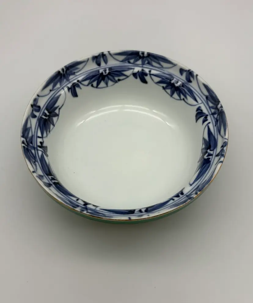 Vintage Japanese Blue, White And Teal Hand Painted and Signed Bowl