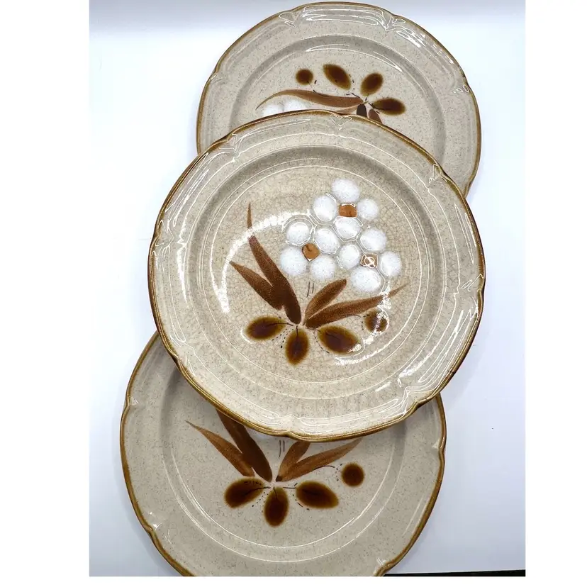 Set Of 3 Hand Painted Stoneware Hearthside Salad Plates Castlewood Japan The Classics 7.5 in Diameter