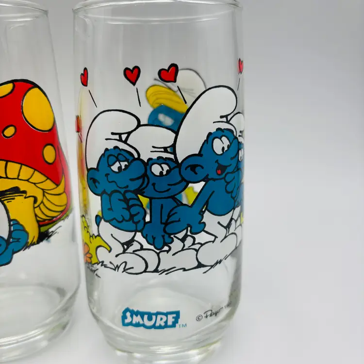 Vintage Wallace Berrie & Co Smurf Juice Glass Smurf Smurfette Lazy Gargamel 4pc