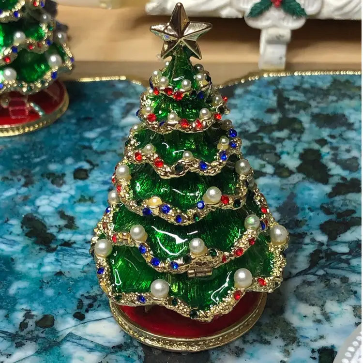 Adorned Faux Pearl Gem Crystal Tree Trinket🎄 Jewelry Box