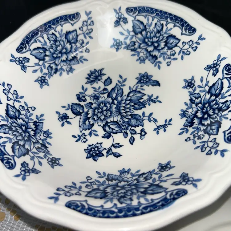 2 Vintage Sears Blue Carnation Ironstone FloralToile Bowls-