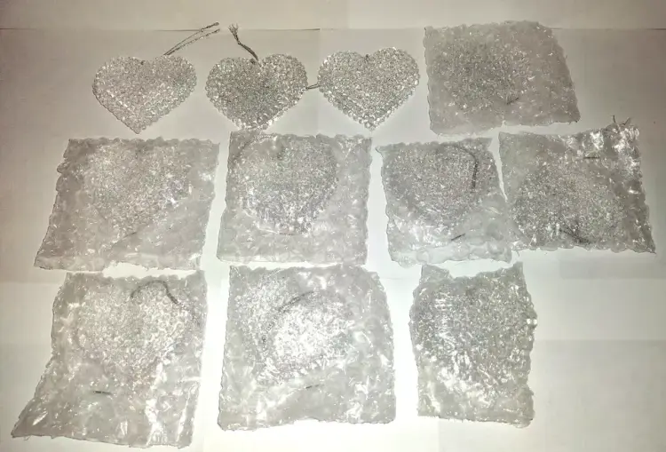 Set of 11 Vintage Glass Hearts Christmas Tree Ornaments