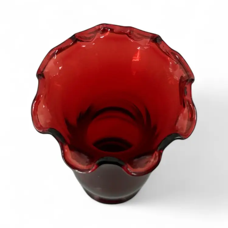 Vintage Anchor Hocking Ruby Red Ruffle Glass Vase