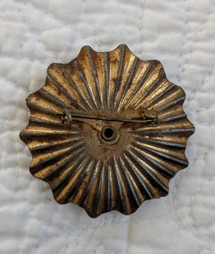 Antique Goofus Glass Brooch with Rose, C-clasp