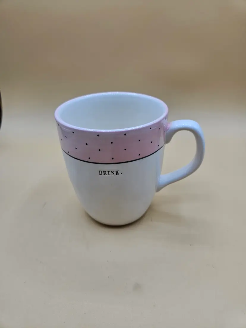 Rae Dunn Pink Polka Dot "DRINK." Lg. Mug