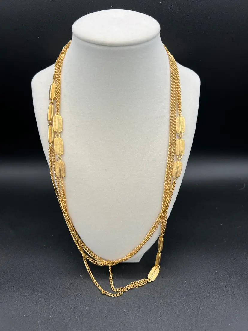 Long Golden Double Strand Chain Necklace 25” Not Marked